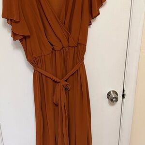 Baltic Born Orange Brown Wrap Maxi Dress with Flutter Sleeves